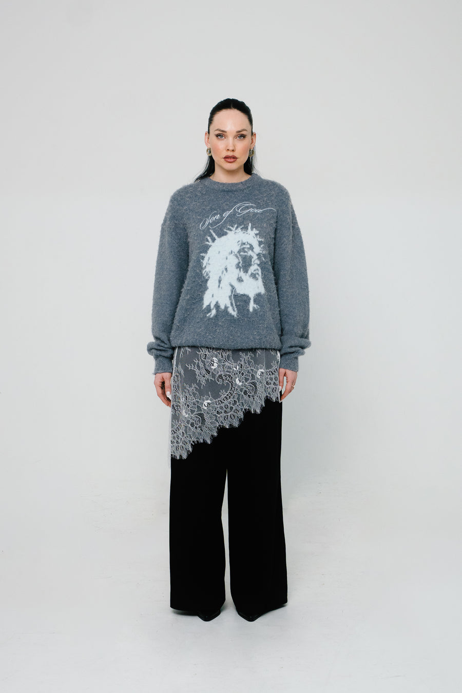 SON OF GOD Mohair Pullover Ice Blue Vorderansicht