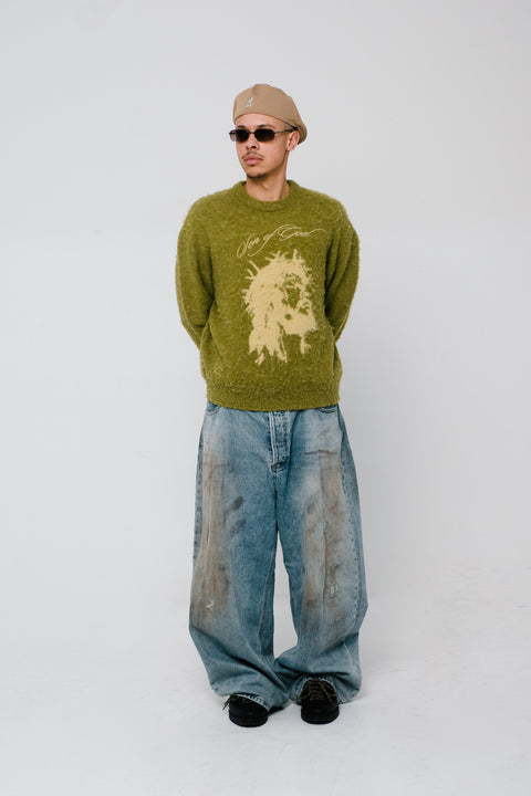 SON OF GOD Mohair Pullover Moosgrün