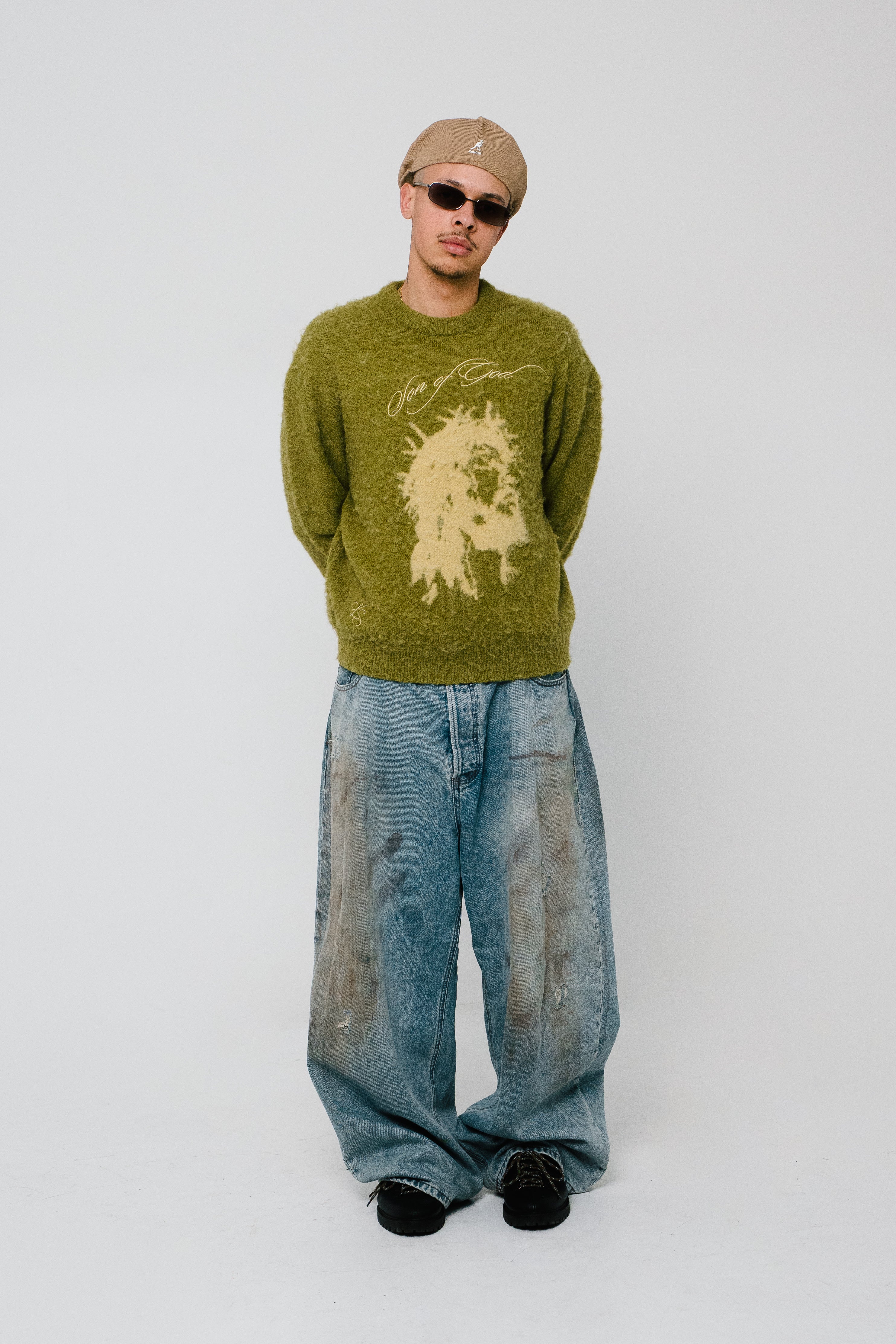 Mohair Pullover Moosgrün Boxy Fit